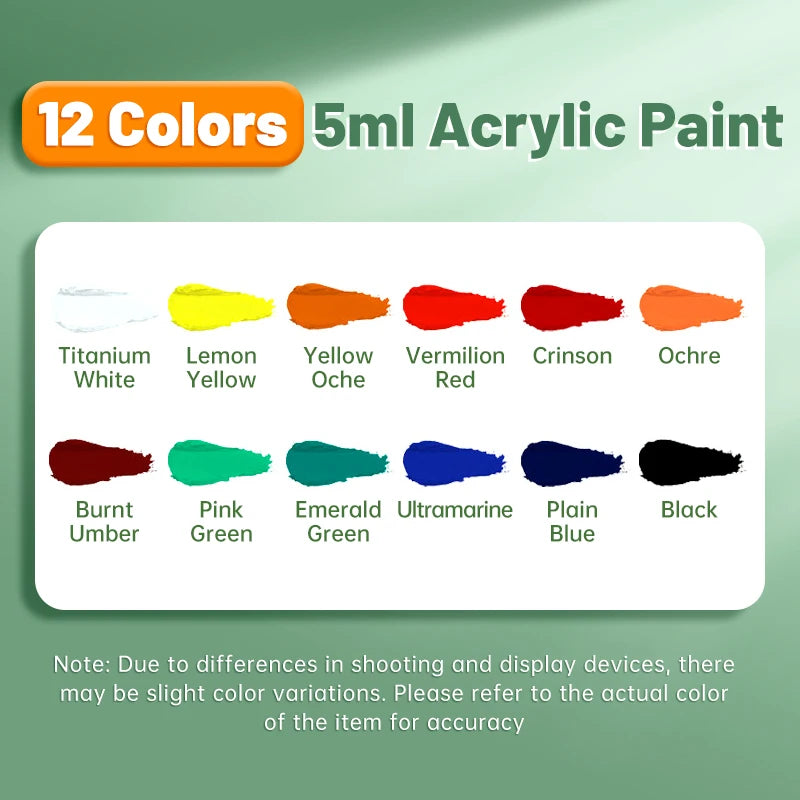 12 Acrylic Paint Set Colors 5ml/0.17oz,Water-Proof Portable Art Rich Pigments for DlY Craft,Drawing,Painting,Canvas, Rock
