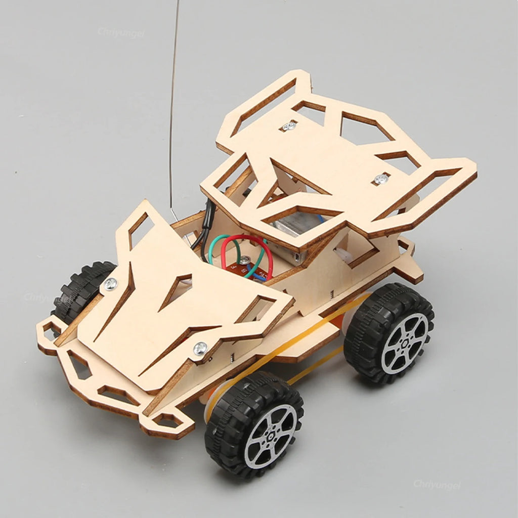 DIY Wooden Remote Control Car Mini Four-Base Version - Wheel Drive Racing Car Science Experiment Kits STEM Educational Toy for Teen Kids Gifts