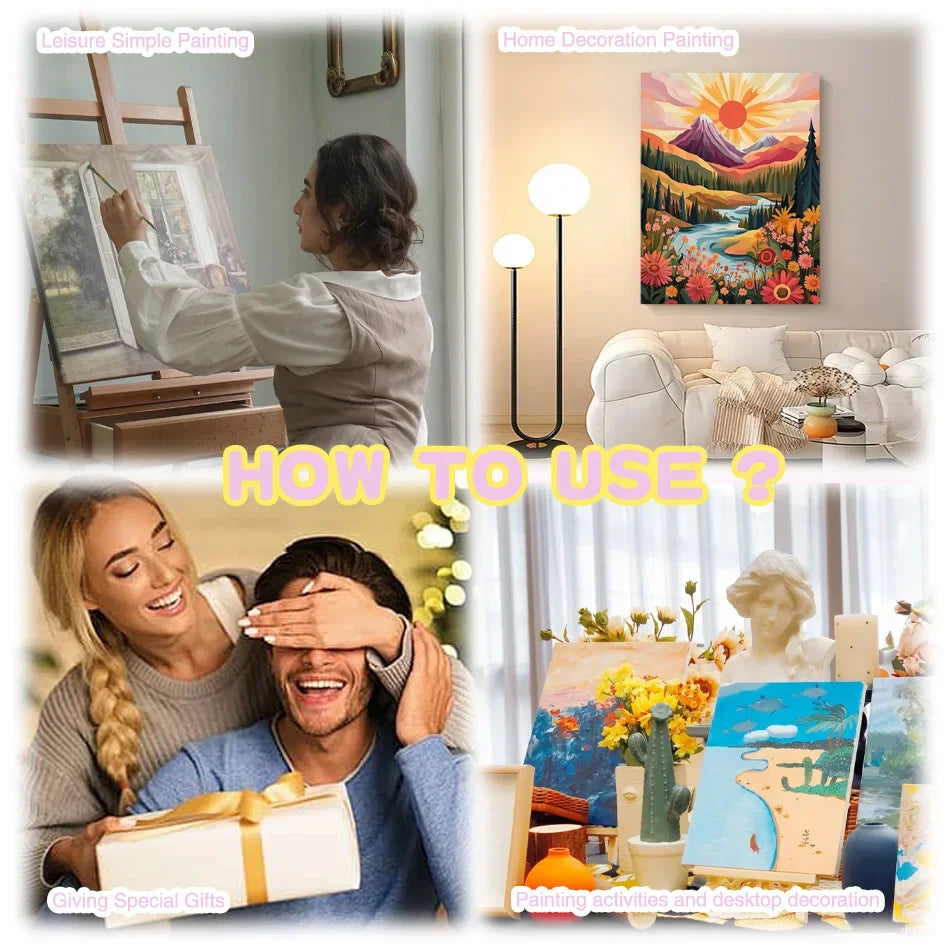 Genie Canvas - Frame Illustration Picture Diy Painting By Numbers For Adults Kits Sunset Acrylic Paint On Canvas For Home Decors Diy Gi