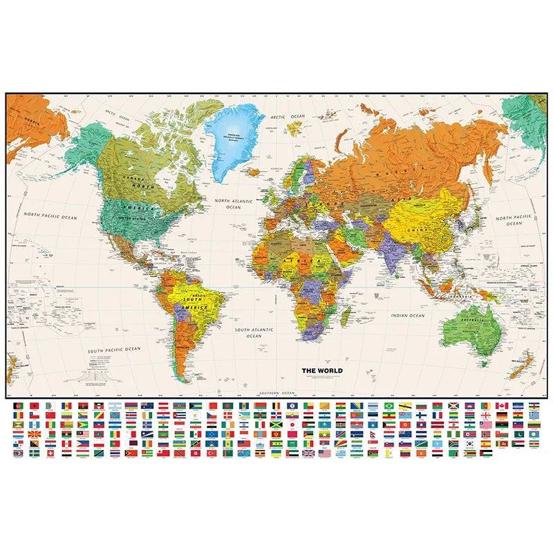 100*70cm World Map Classic Edition Unframed Wall Art Poster Painting for Home & Classroom - Educational for Kids & Adults