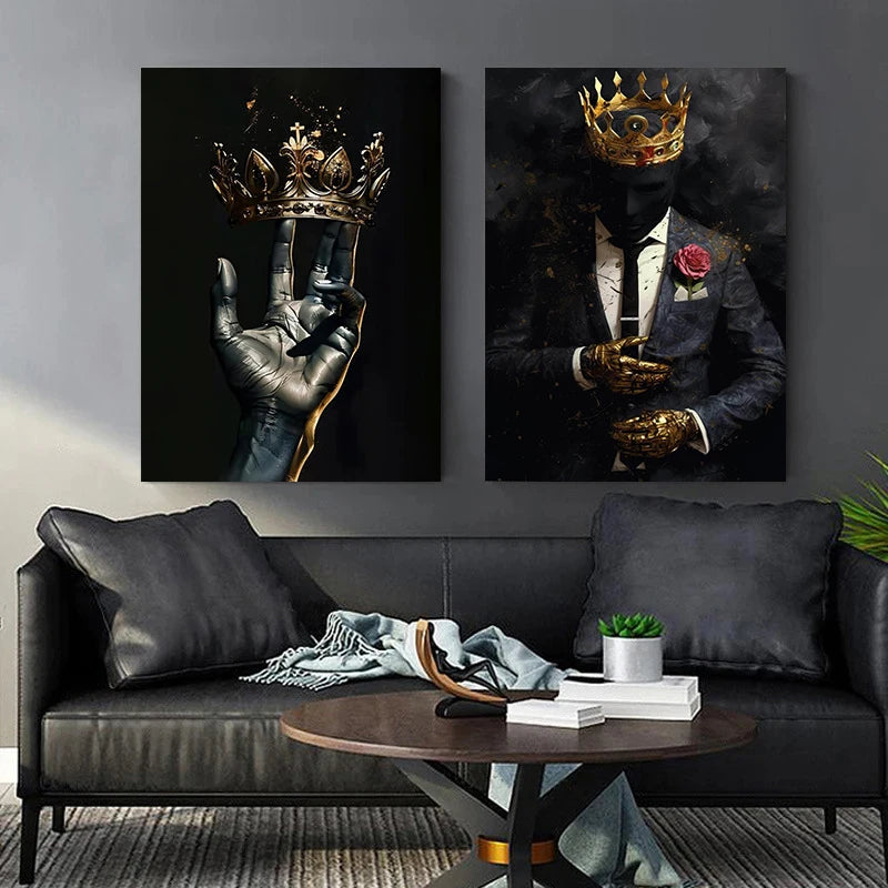Black African Wall Art Gold Crown Wall Decor King Picture African American Canvas Prints Artwork for Home Room Office Decoration