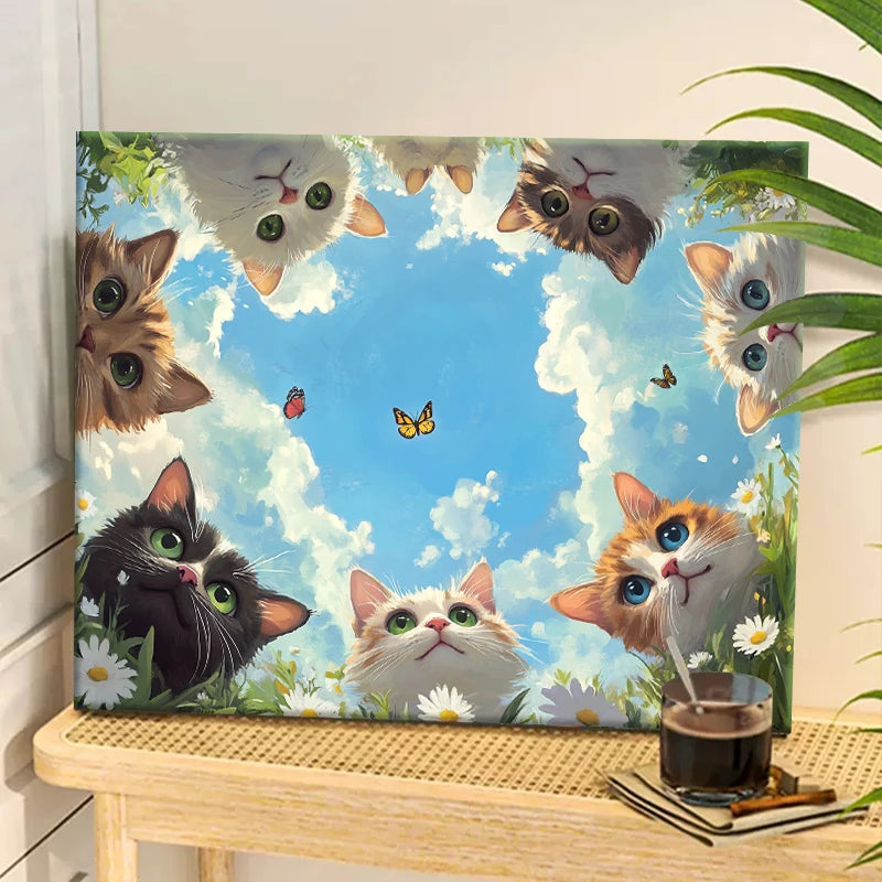 A Group of Cats (8+1 ) - Painting By Numbers Acrylic Paint Canvas Dropshipping Portrait Family Children Photo Christmas Gifts
