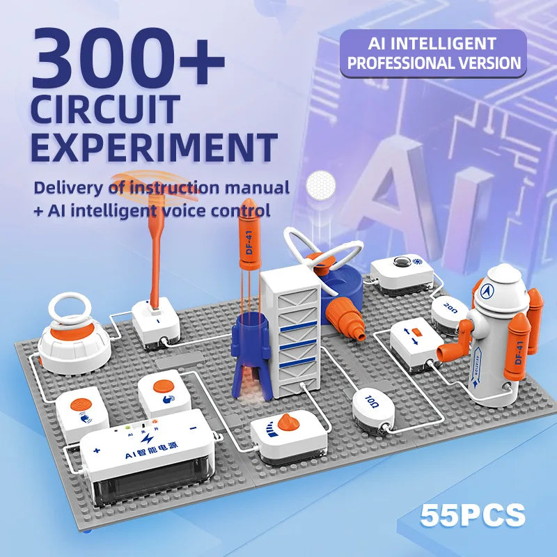 STEM Science Circuit Building Blocks Kit with AI Voice Intelligent Electronic Bricks 500+ Physics Experiments Educational Toy