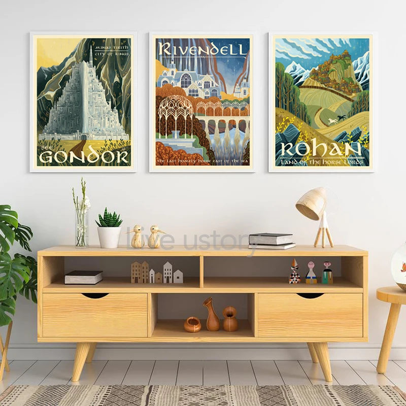 Tolkien Wall Art Canvas Painting Middle Earth Landscape LOTR Posters and Prints Wall Pictures Travel Gift Living Room Home Decor