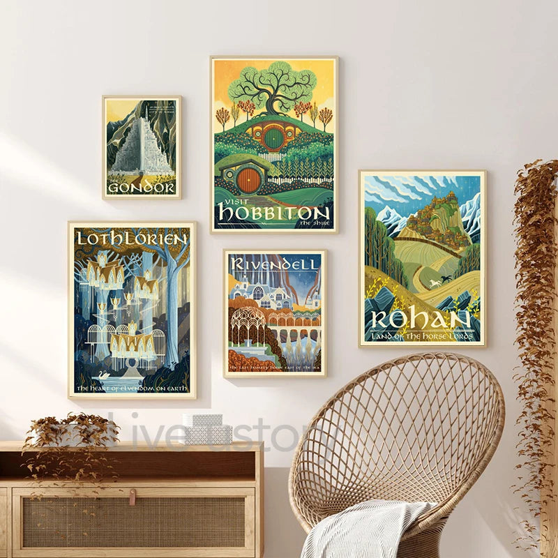 Tolkien Wall Art Canvas Painting Middle Earth Landscape LOTR Posters and Prints Wall Pictures Travel Gift Living Room Home Decor