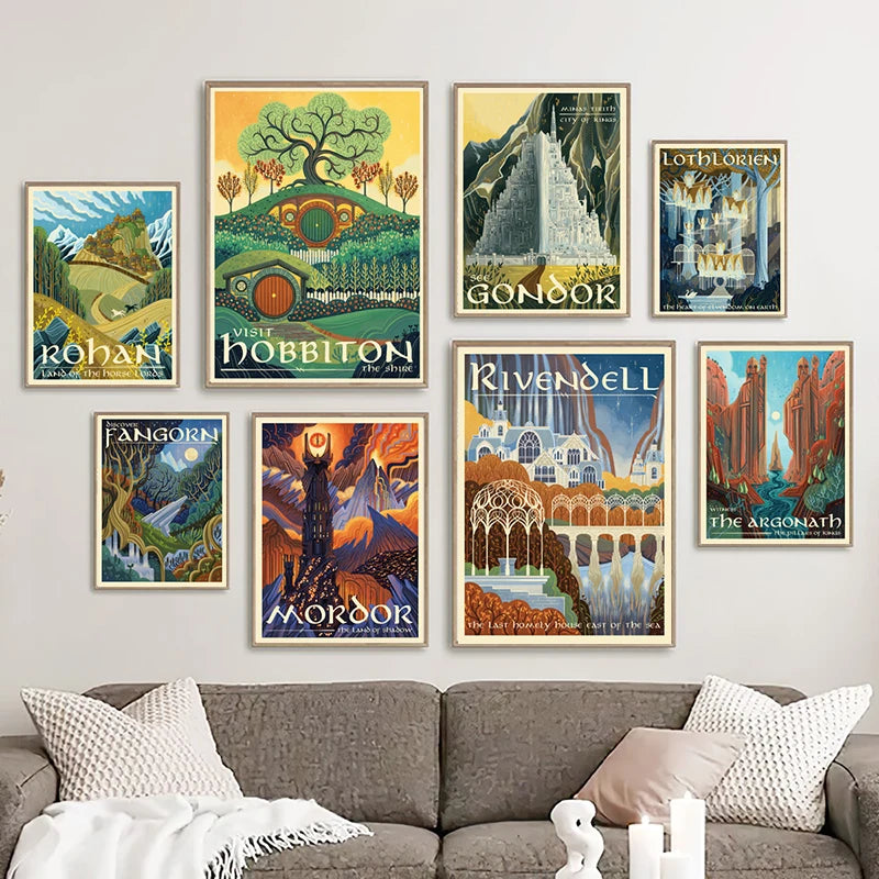 Tolkien Wall Art Canvas Painting Middle Earth Landscape LOTR Posters and Prints Wall Pictures Travel Gift Living Room Home Decor