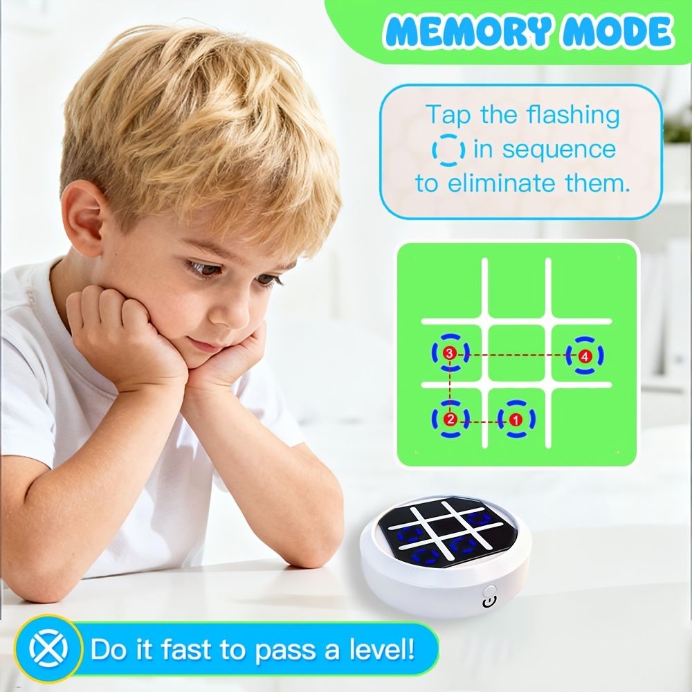 4-in-1 Electronic Tic Tac Toe Game: AI Battle, Two-Player Mode, Memory & Speed Challenge | Handheld Portable Game Console, Suitable for Both Kids and Adults (Batteries Not Included)（green）