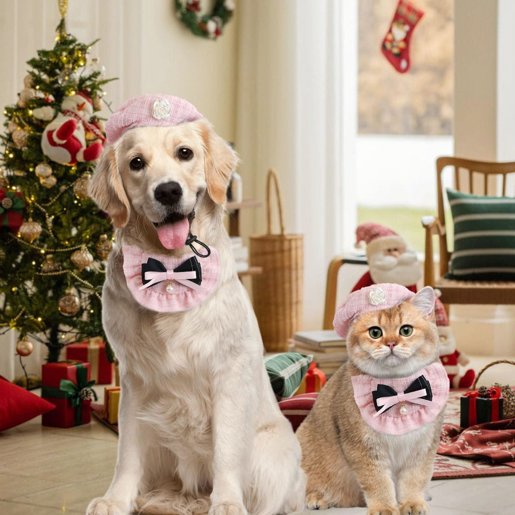 Cat Beret Cat Headscarf Pet Outfit Cat Accessories Halloween Pet Costume - Pink