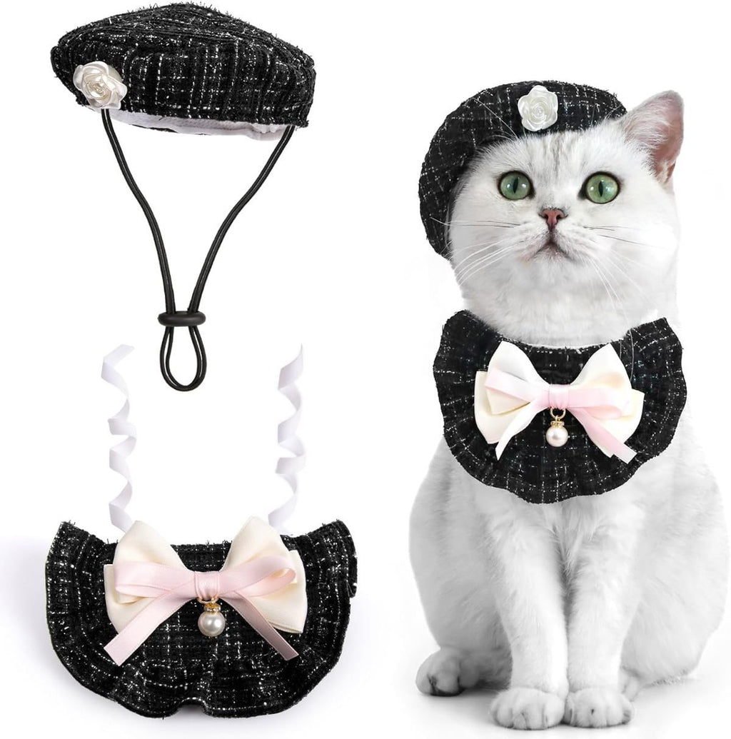 Cat Beret Cat Headscarf Pet Outfit Cat Accessories Halloween Pet Costume - Pink