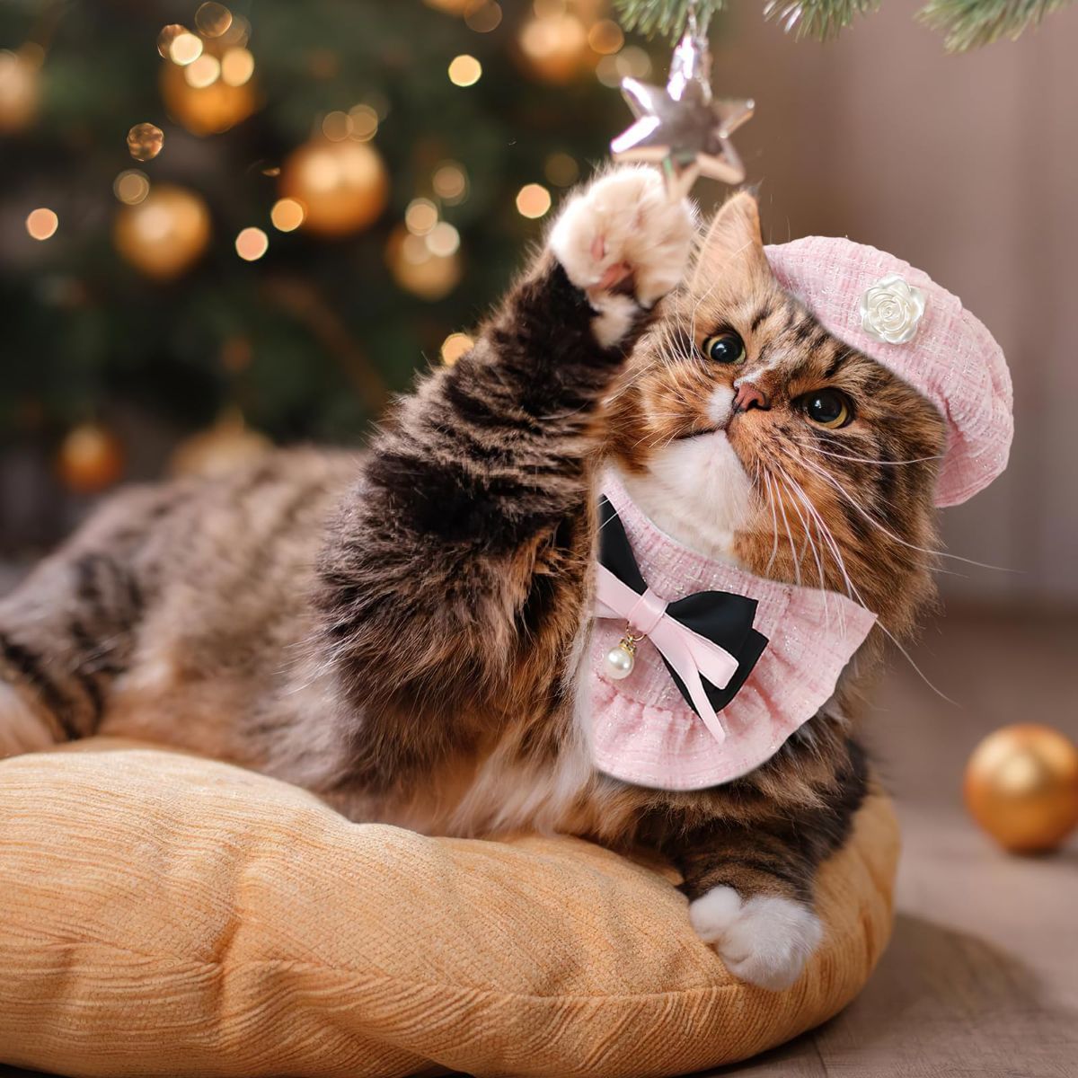 Cat Beret Cat Headscarf Pet Outfit Cat Accessories Halloween Pet Costume - Pink