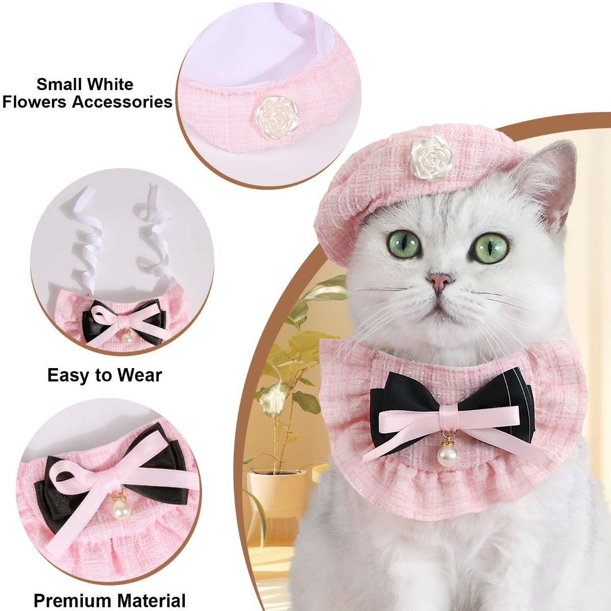 Cat Beret Cat Headscarf Pet Outfit Cat Accessories Halloween Pet Costume - Black