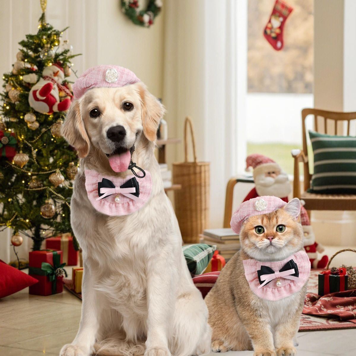 Cat Beret Cat Headscarf Pet Outfit Cat Accessories Halloween Pet Costume - Black