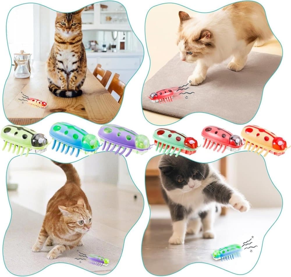 7-Piece Interactive Pet Toy for Cats and Dogs, Mini Beetle Electric Toy, Compatible with Small Pets, 4 Inches