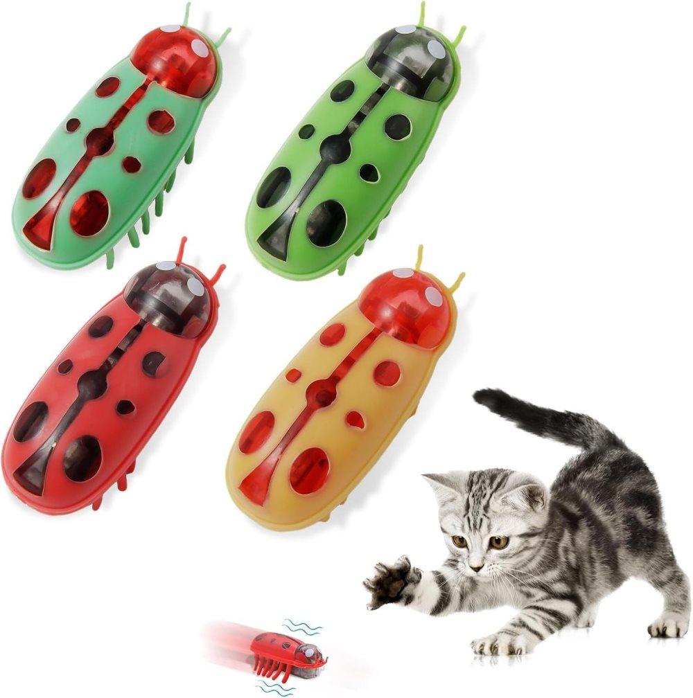 4-Piece Interactive Pet Toy for Cats and Dogs, Mini Beetle Electric Toy, Compatible with Small Pets, 4 Inches