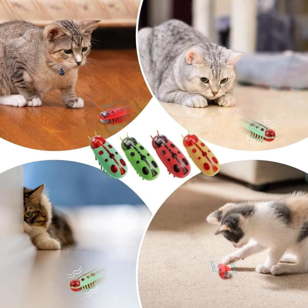 4-Piece Interactive Pet Toy for Cats and Dogs, Mini Beetle Electric Toy, Compatible with Small Pets, 4 Inches