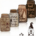 4Pcs Farmhouse Mason Jar Wooden Hanging Sign, Rustic Gnome Coffee Quote Wall Decor Plaque with Jute Rope for Kitchen Coffee Bar Home Wall Decoration()