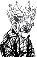 Wall decoration - wall decoration - Wall Art - Line art - wall decoration living room - Tree branch woman silhouette - black and white - Metal - 30*21cm