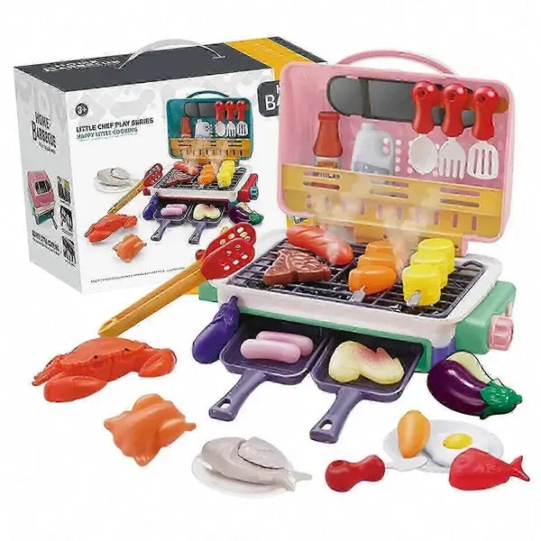 BBQ Grill Playset with Spray, Lights, Sounds and Colour-Changing Food Accessories for Pretend Cooking Play, Pink
