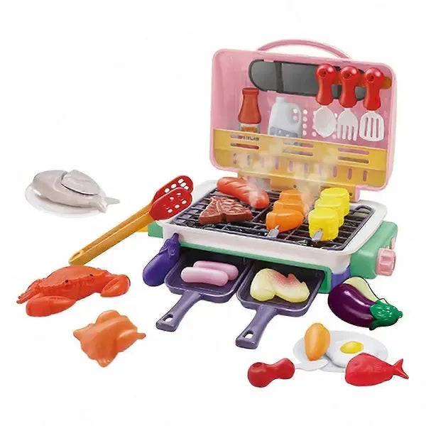 BBQ Grill Playset with Spray, Lights, Sounds and Colour-Changing Food Accessories for Pretend Cooking Play, Pink