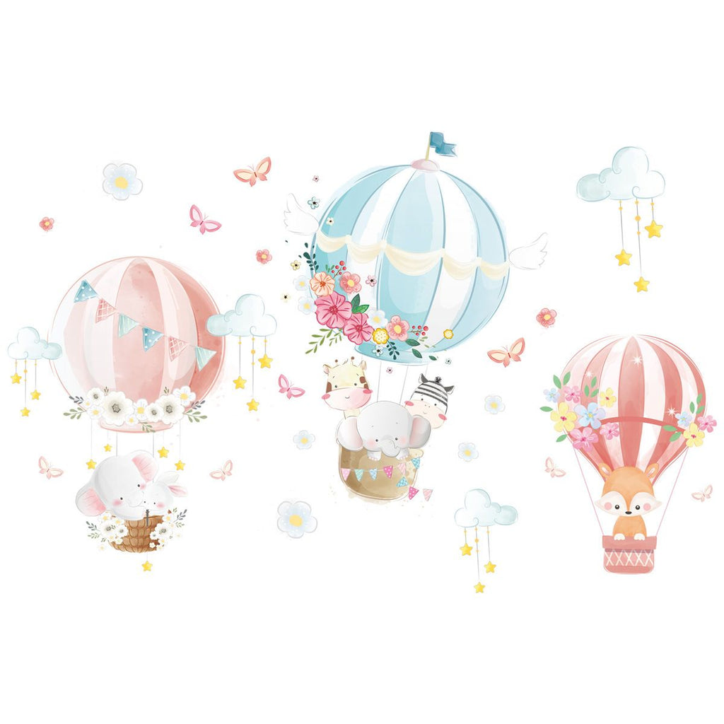 Hot air balloon wall stickers cartoon animal wall stickers fox elephant butterfly wall decorations DIY children's murals