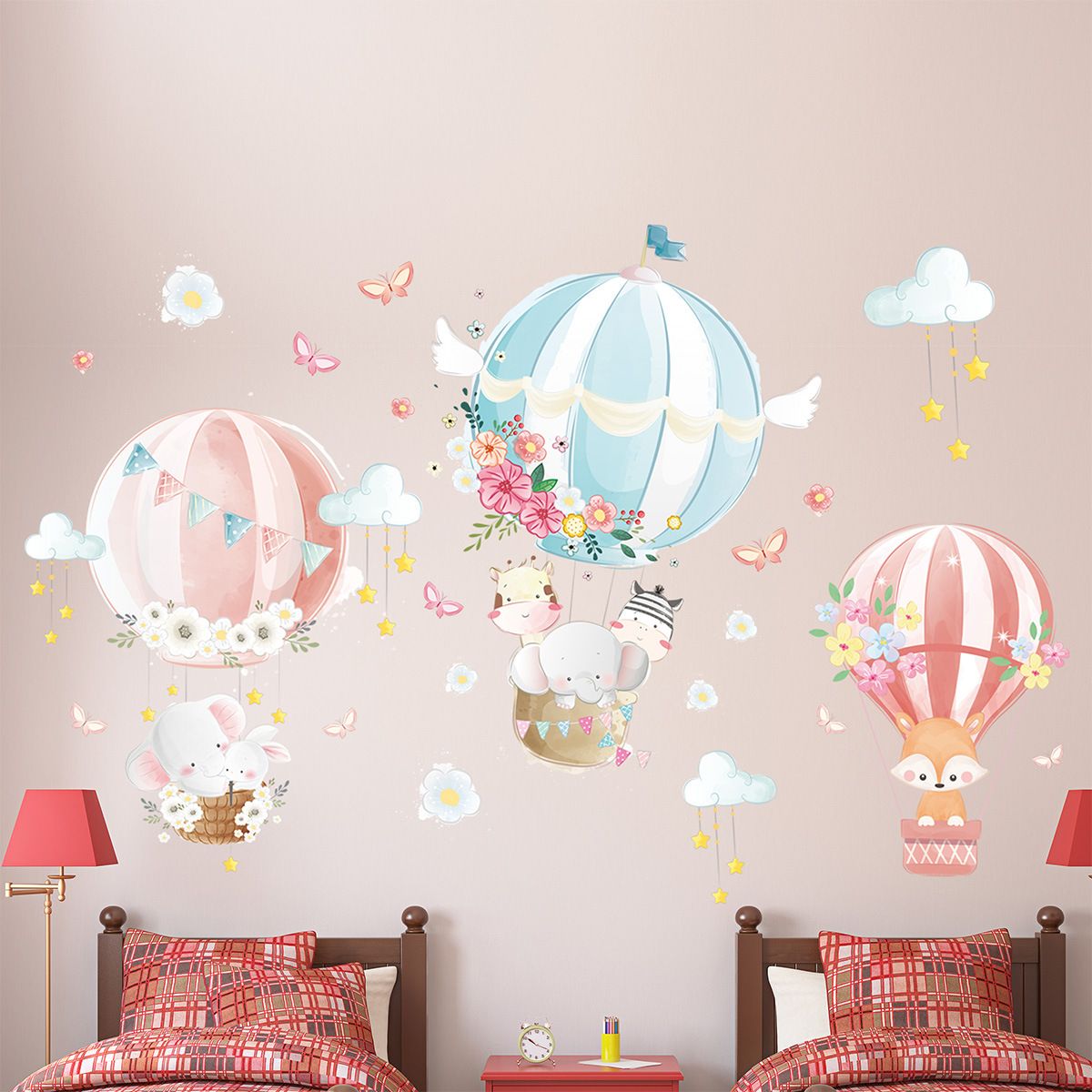 Hot air balloon wall stickers cartoon animal wall stickers fox elephant butterfly wall decorations DIY children's murals