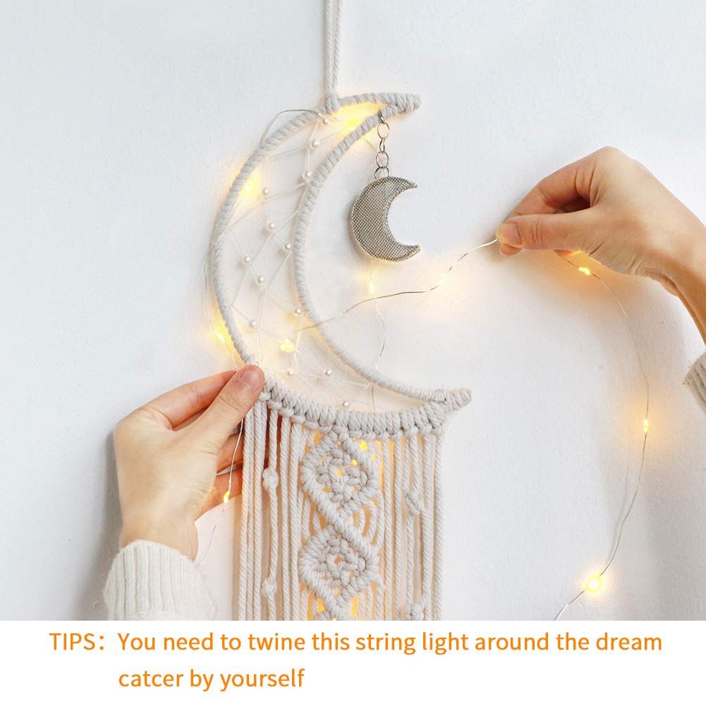 Woven Wall Hanging Moon Dream Catcher- Boho Chic Bohemian Home Decor Wall Art Decor Beautiful Apartment Dorm Room