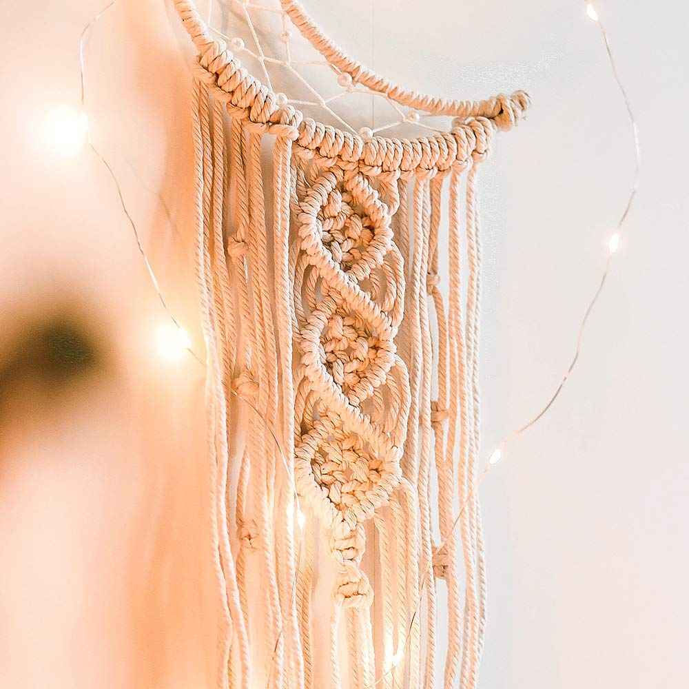 Woven Wall Hanging Moon Dream Catcher- Boho Chic Bohemian Home Decor Wall Art Decor Beautiful Apartment Dorm Room