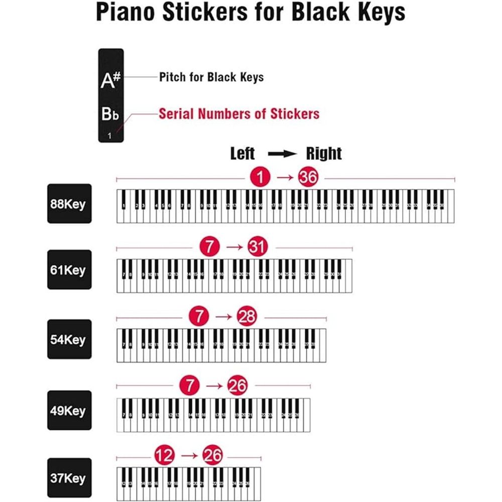 1 Pack Piano Keyboard Stickers for 88/61/54/49/37 Key,Full Set Piano Keyboard Stickers,Removable Piano Keyboard Letters,Notes Label for Beginners,Kids (Clear)