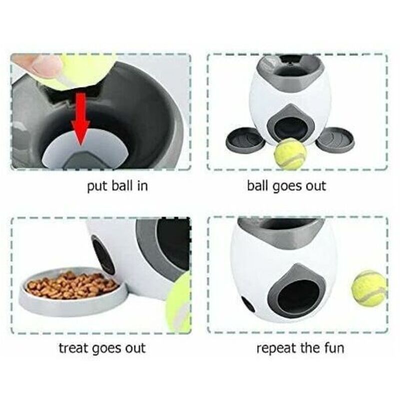 Automatic Pet Treat Dispenser Toy with 2 Tennis Balls and Feeding Spoon for IQ and Coordination Training