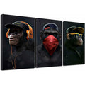 Wise Monkeys Wall Art on Canvas - Modern Home Decor - 30 x 50 cm, 3 Pieces