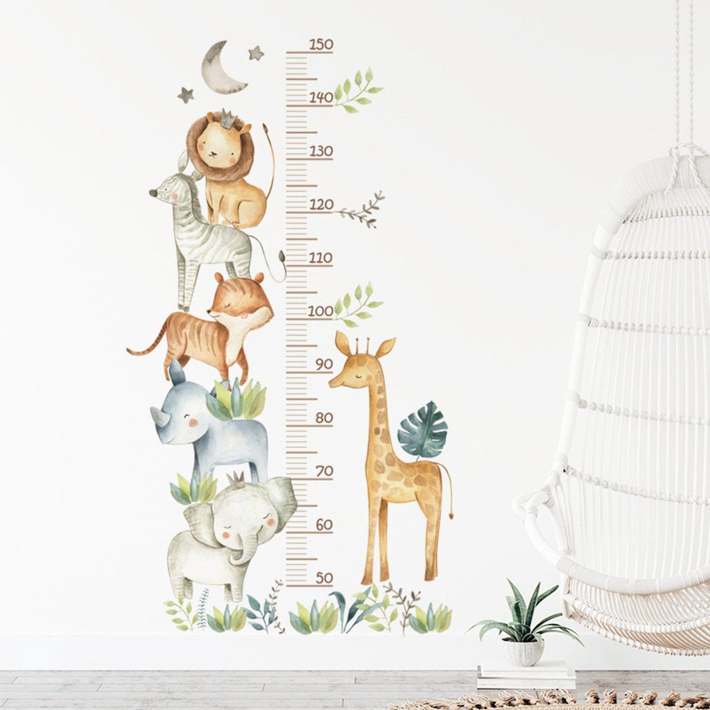 Kids Growth Chart Wall Sticker Self Adhesive Removable Height Measure Ruler Jungle Safari Animals Nursery Bedroom Decor Up To Multi Color, 170 cm