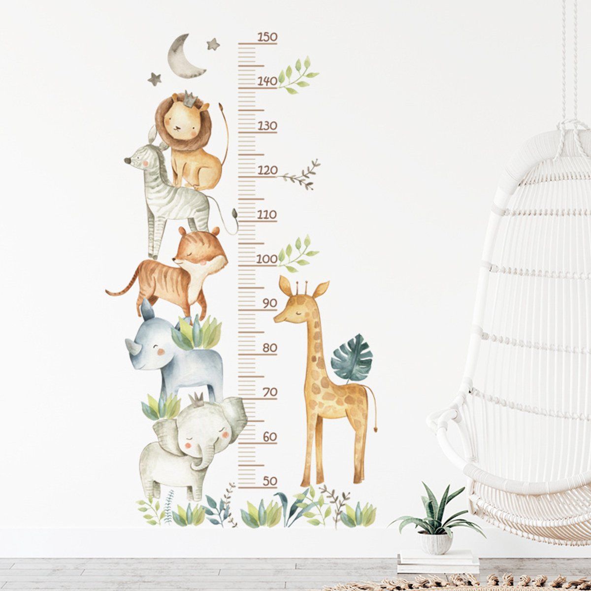 Kids Growth Chart Wall Sticker Self Adhesive Removable Height Measure Ruler Jungle Safari Animals Nursery Bedroom Decor Up To Multi Color, 170 cm