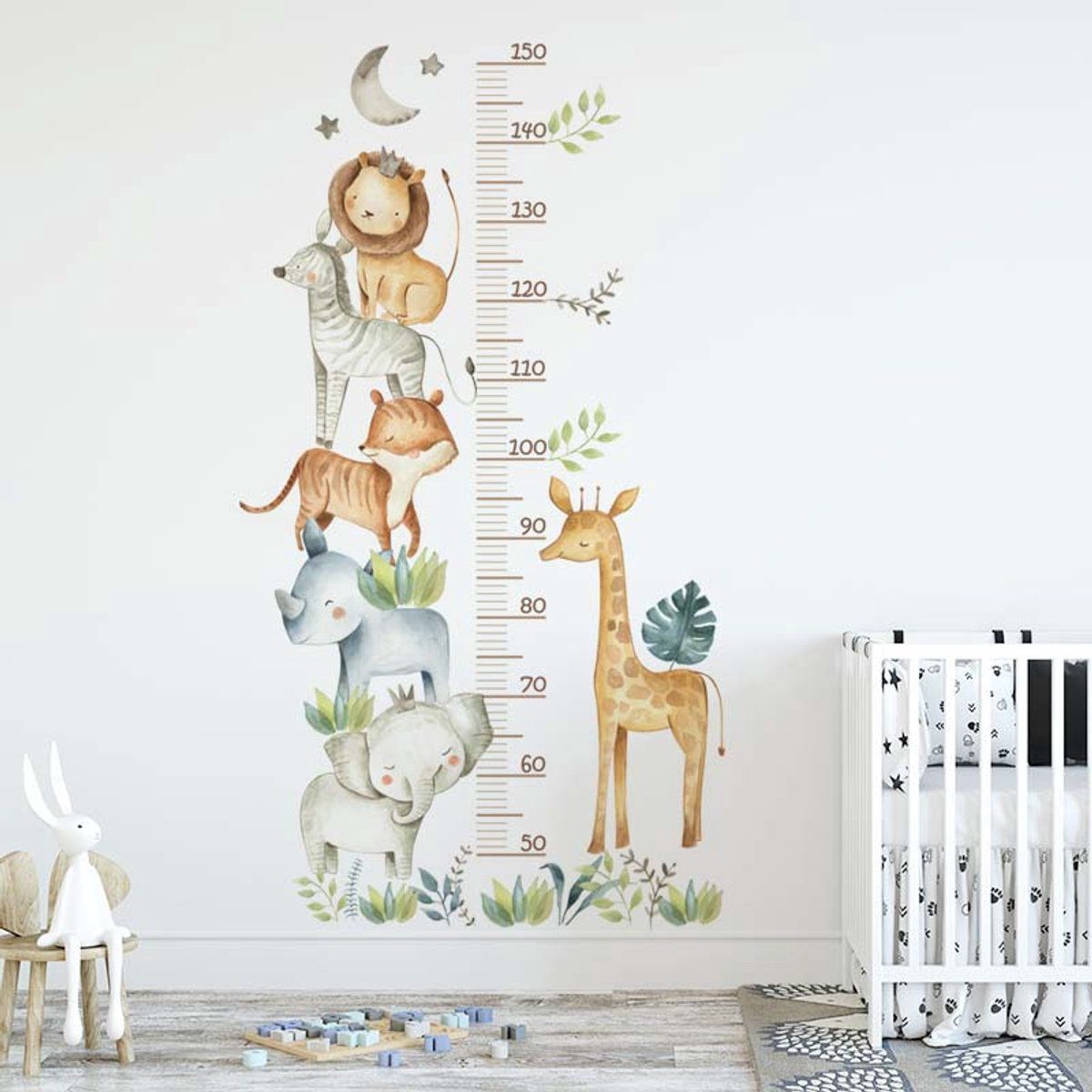 Kids Growth Chart Wall Sticker Self Adhesive Removable Height Measure Ruler Jungle Safari Animals Nursery Bedroom Decor Up To Multi Color, 170 cm