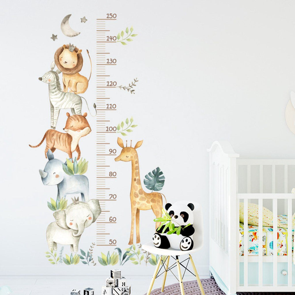 Kids Growth Chart Wall Sticker Self Adhesive Removable Height Measure Ruler Jungle Safari Animals Nursery Bedroom Decor Up To Multi Color, 170 cm