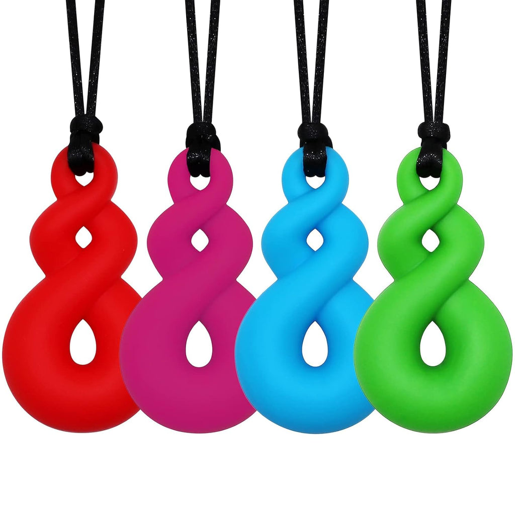Chew Necklaces for Kids With Autism, ADHD, SPD, or Special Needs - Sensory Silicone Chewy Necklace Toys Boys, Girls, Adults, Teens 4 Pack