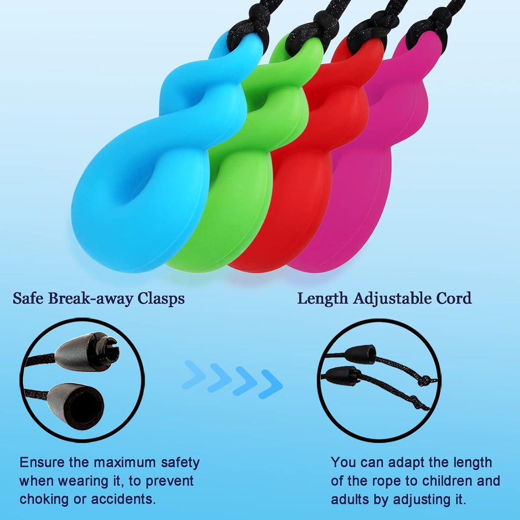 Chew Necklaces for Kids With Autism, ADHD, SPD, or Special Needs - Sensory Silicone Chewy Necklace Toys Boys, Girls, Adults, Teens 4 Pack