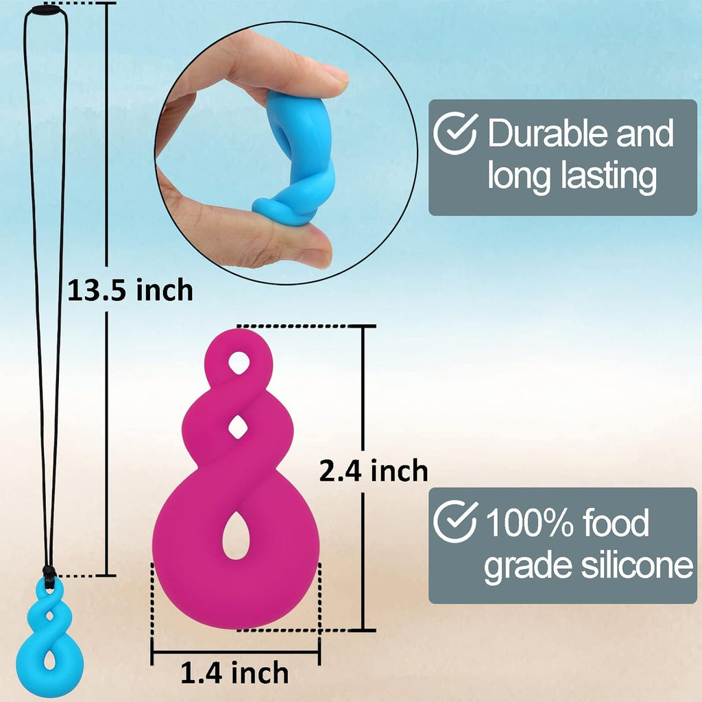 Chew Necklaces for Kids With Autism, ADHD, SPD, or Special Needs - Sensory Silicone Chewy Necklace Toys Boys, Girls, Adults, Teens 4 Pack