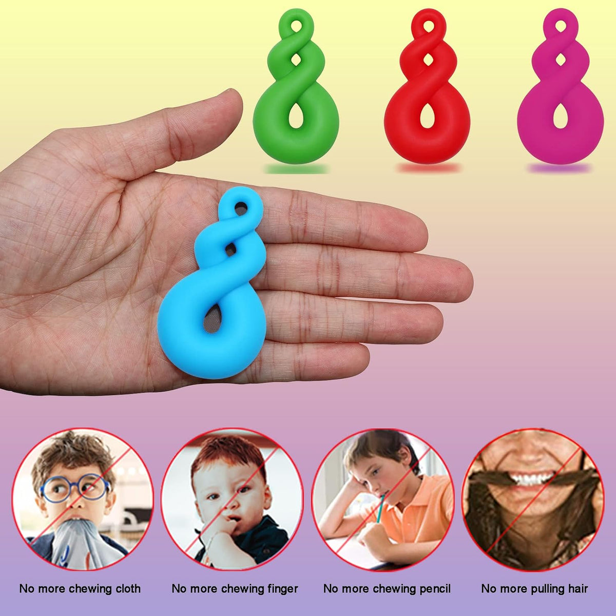 Chew Necklaces for Kids With Autism, ADHD, SPD, or Special Needs - Sensory Silicone Chewy Necklace Toys Boys, Girls, Adults, Teens 4 Pack