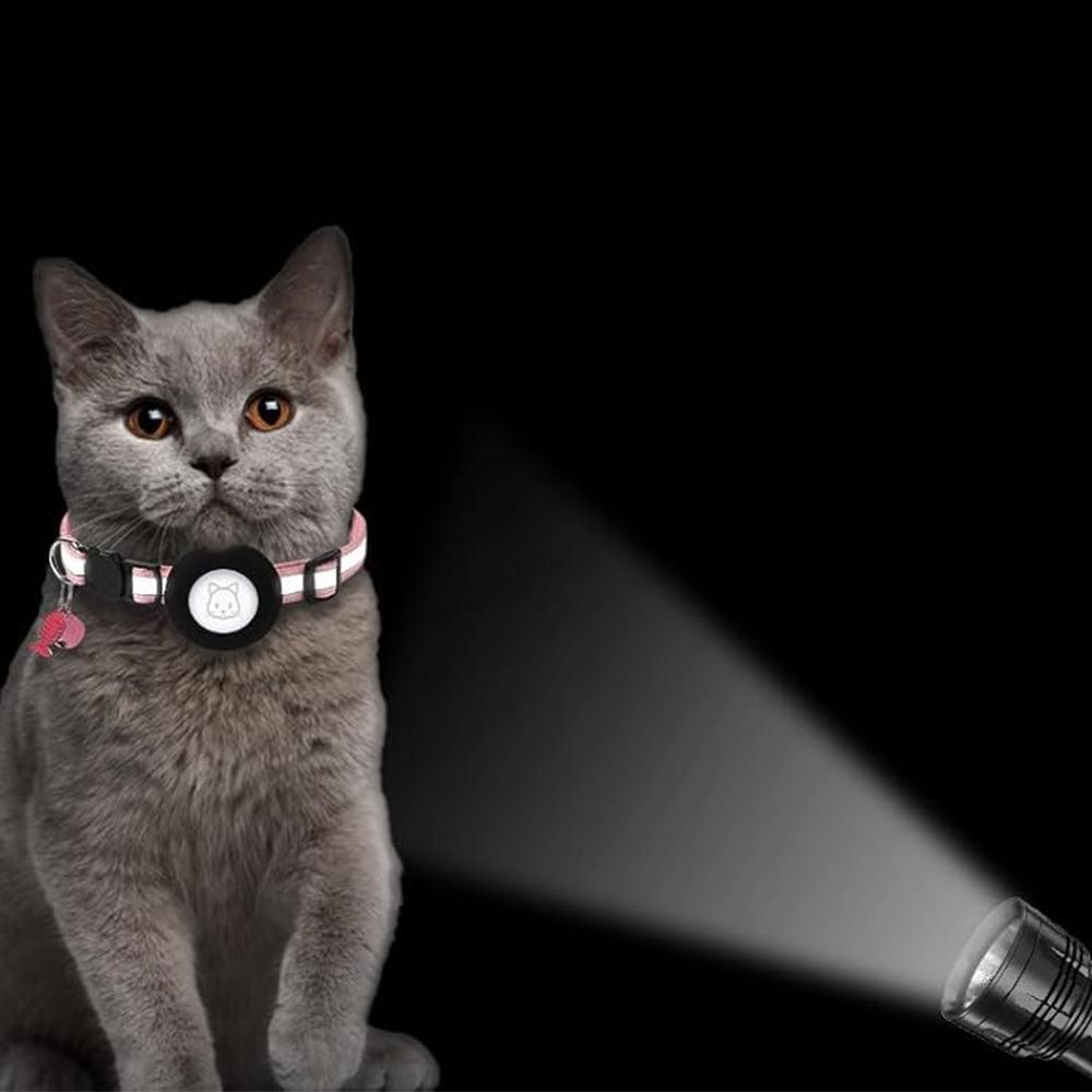 Reflective Cat Collar Compatible with Apple Airtag Adjustable Airtag Holder for Cat Dog Kitten Puppy