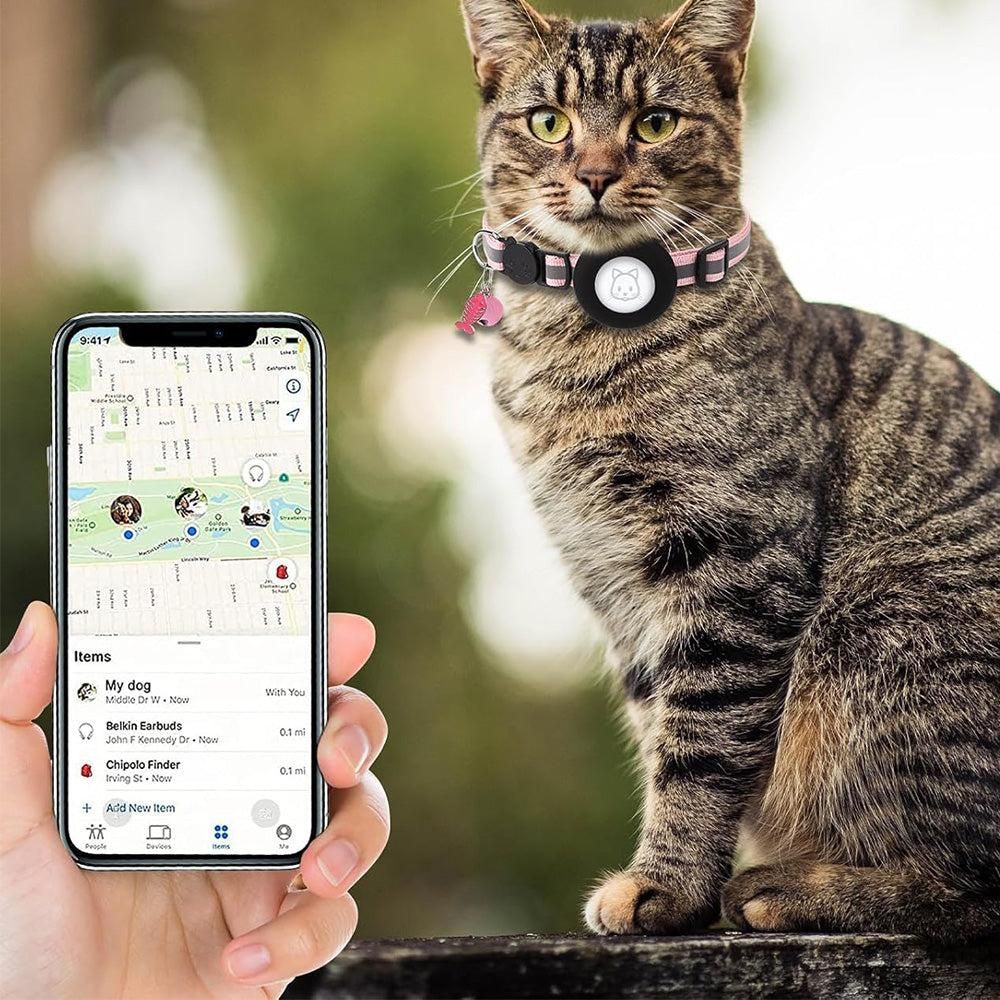 Reflective Cat Collar Compatible with Apple Airtag Adjustable Airtag Holder for Cat Dog Kitten Puppy