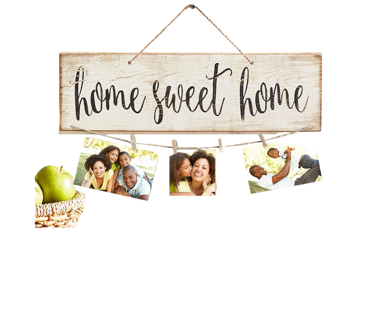 Vintage Sweet Home Letter Printed Wooden Wall Hanging Decor Photo Clip Ornament