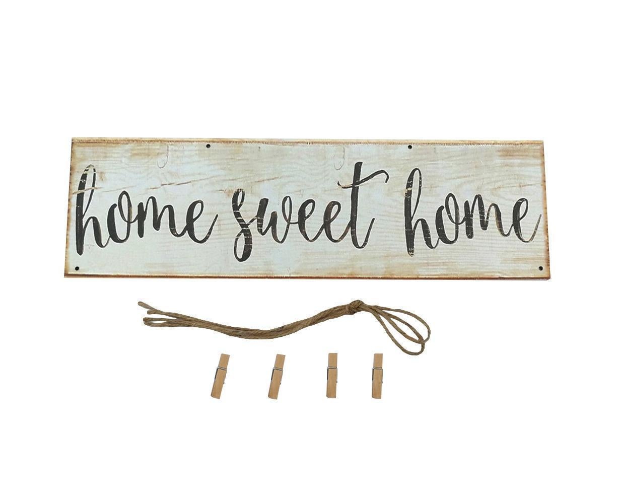 Vintage Sweet Home Letter Printed Wooden Wall Hanging Decor Photo Clip Ornament