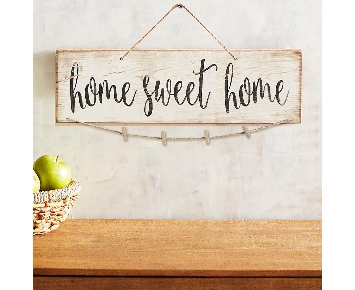 Vintage Sweet Home Letter Printed Wooden Wall Hanging Decor Photo Clip Ornament