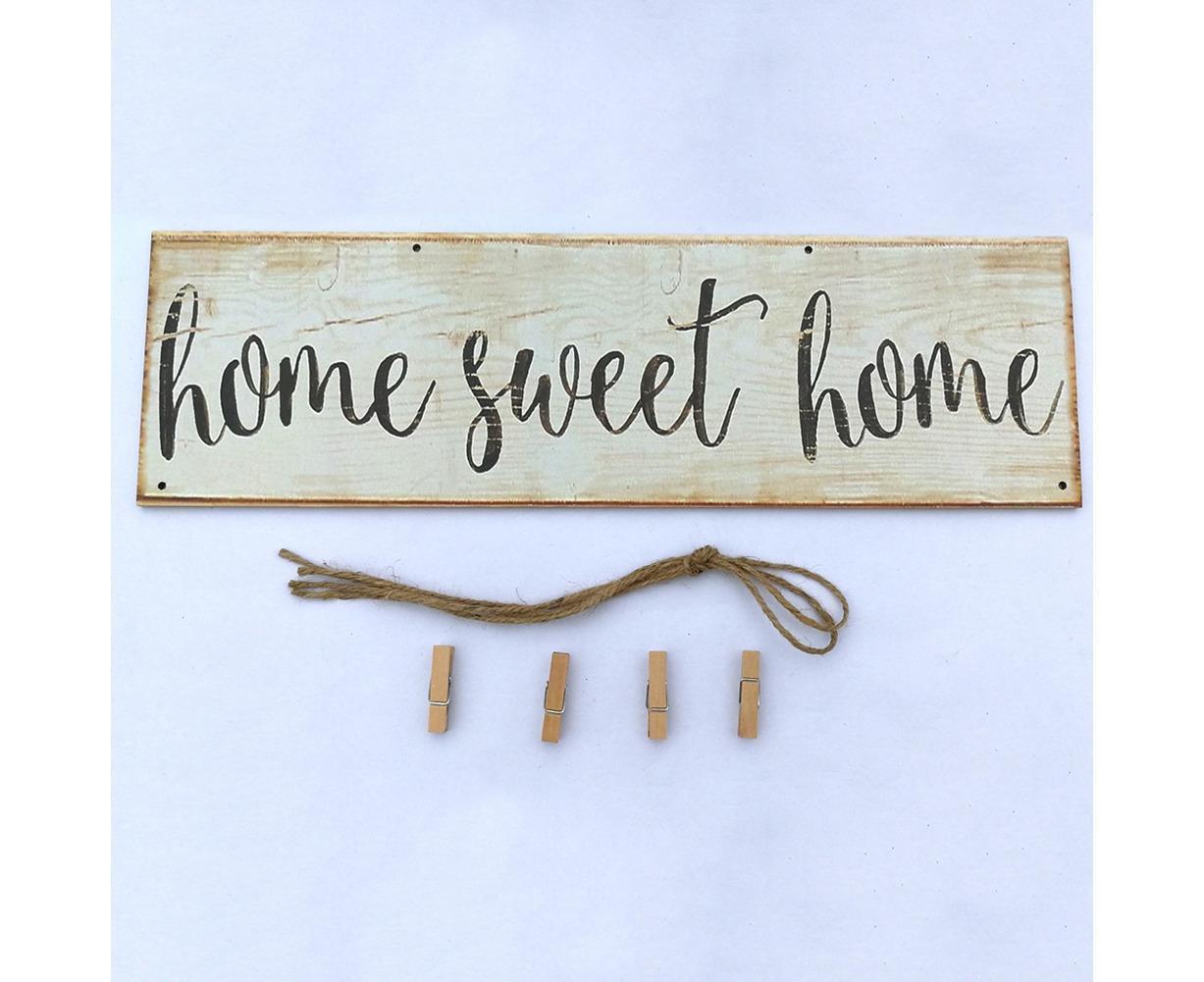 Vintage Sweet Home Letter Printed Wooden Wall Hanging Decor Photo Clip Ornament