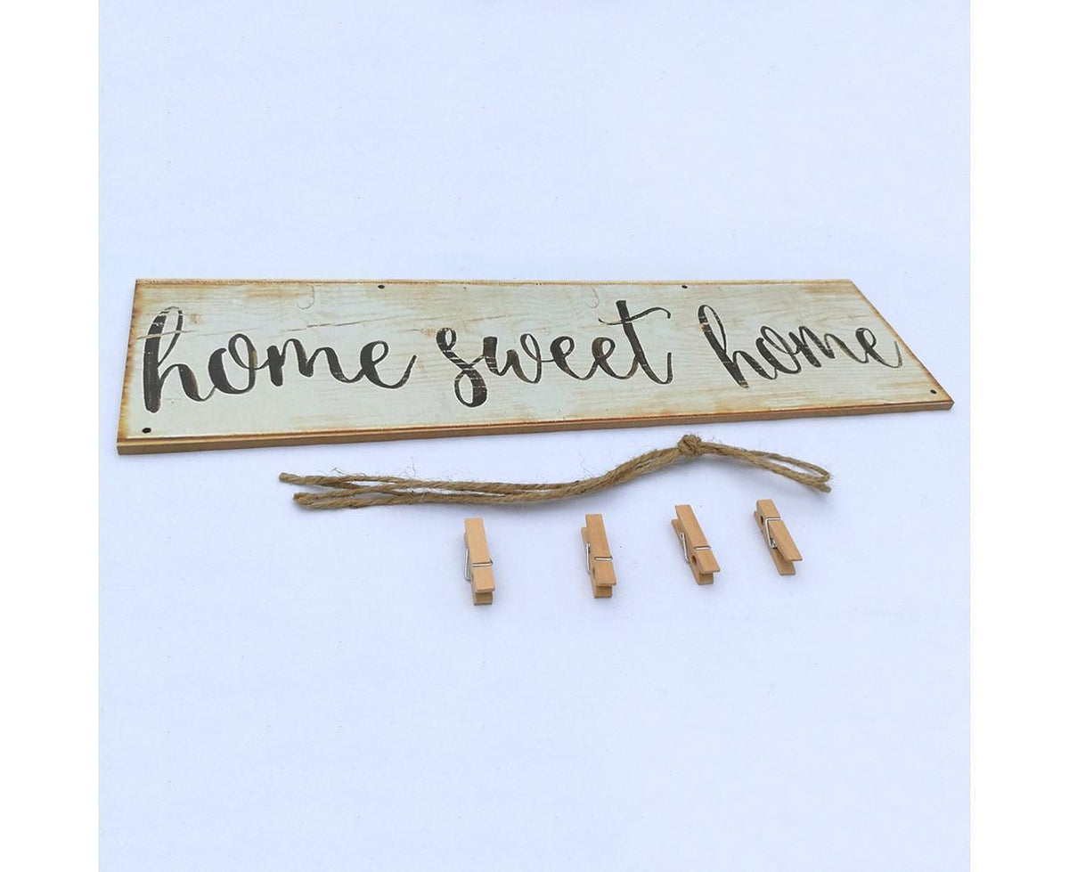Vintage Sweet Home Letter Printed Wooden Wall Hanging Decor Photo Clip Ornament