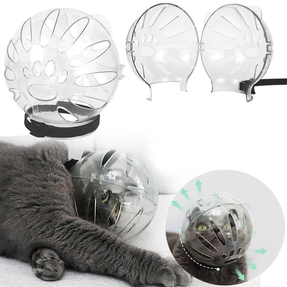 Transparent Cat Hood Astronaut Helmet Muzzle Mask Preventing Biting and Licking - Large