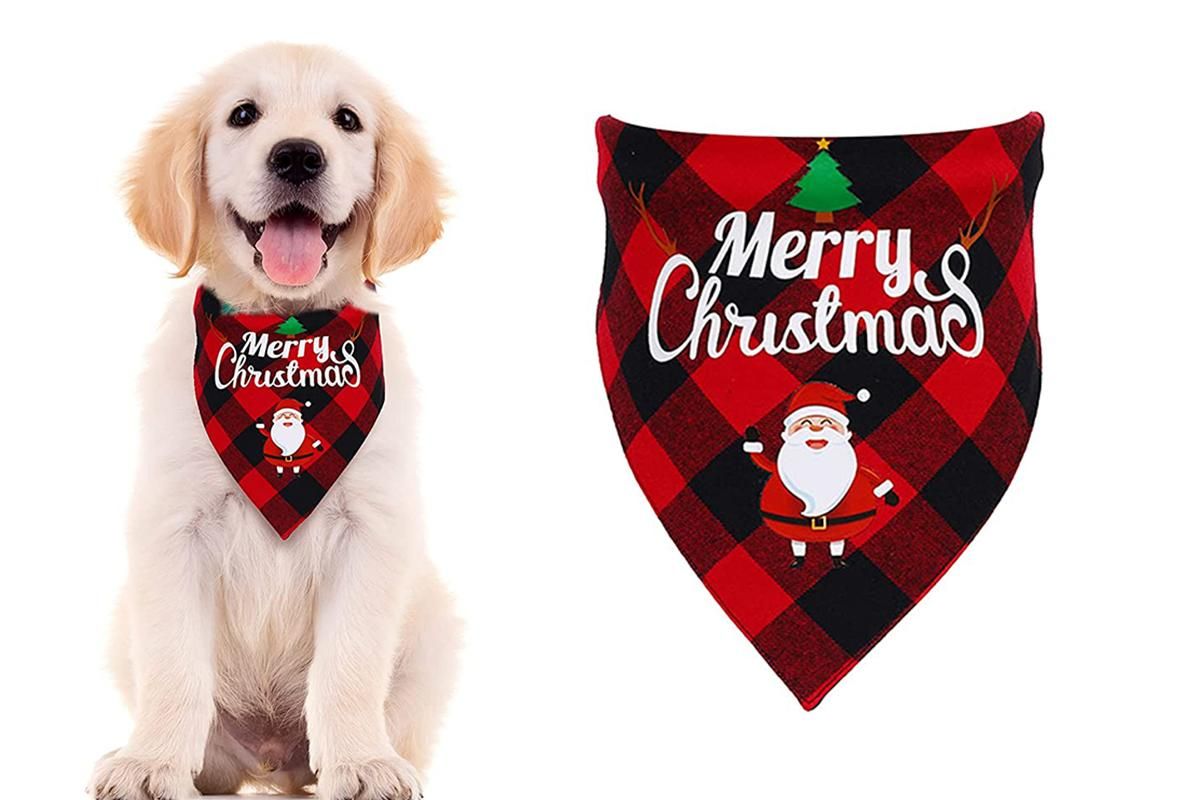 Christmas Pet Triangle Scarf Dog Bandana Pet Wearable Accessories Red Grid - Elk