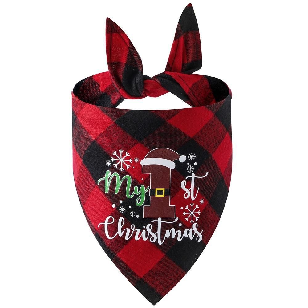 Christmas Pet Triangle Scarf Dog Bandana Pet Wearable Accessories Red Grid - Christmas Hat