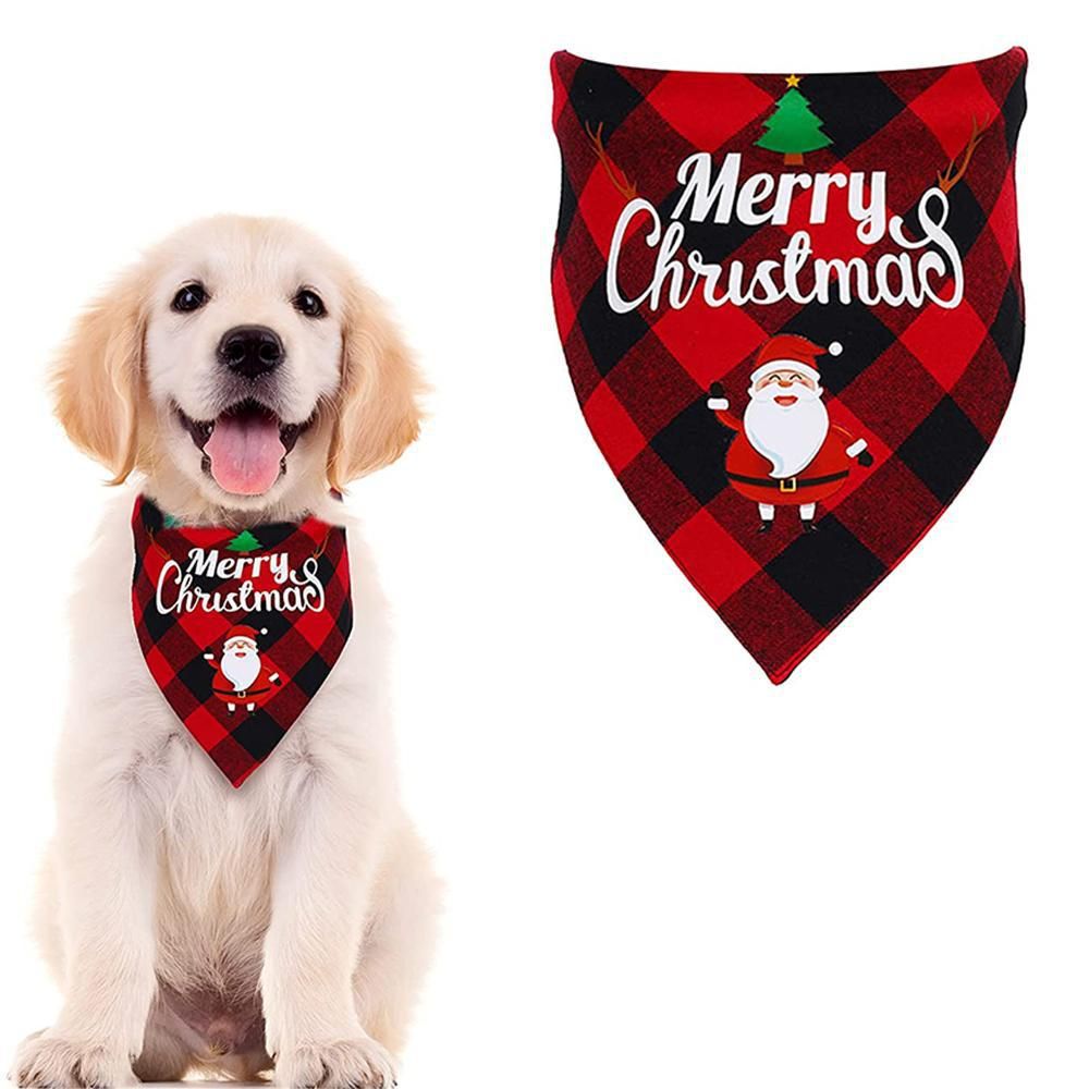 Christmas Pet Triangle Scarf Dog Bandana Pet Wearable Accessories Red Grid - Christmas Hat