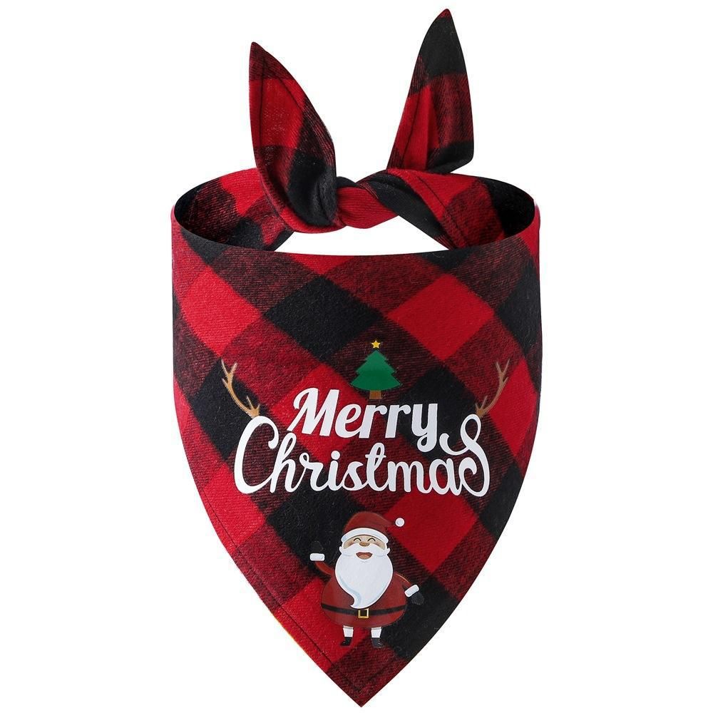 Christmas Pet Triangle Scarf Dog Bandana Pet Wearable Accessories Red Grid - Santa Claus